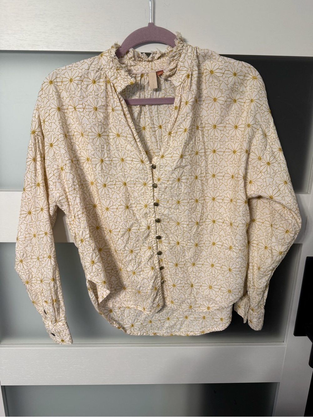 Pilcro Cream Blouse with Yellow Floral Geo Print